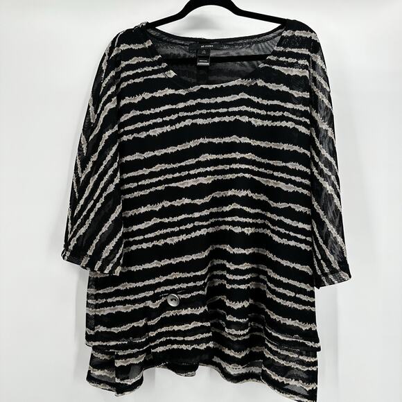 Ali Miles Tops - Ali Miles Top Shirt Tunic Womens 1X 1XL Black Mesh‎ Stripe back Buttons Art